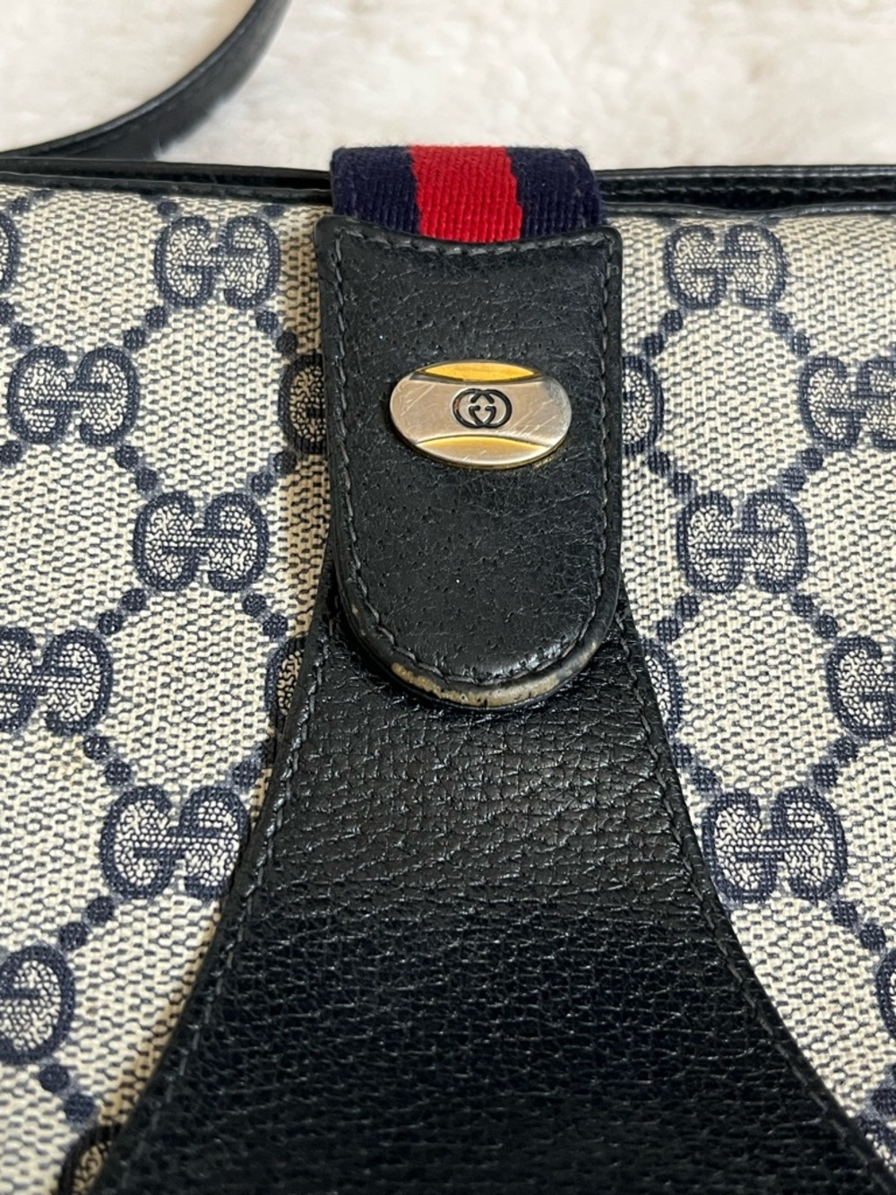 Vintage GUCCI GG Supreme Sherry Line Shoulder Bag PVC Navy Gold 72 02 024 - READ - Picture 7 of 16